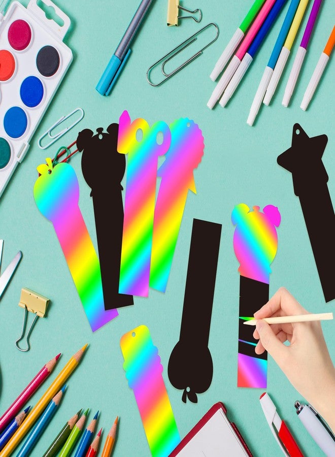 BeYumi 60Pcs 100 Days of School Scratch Bookmarks Gift Set for Kids DIY Pencil Clock Apple Medal Star Magic Scratch Paper Craft 100th Day of School Classroom Activity Art Project Party Favor - Image 3